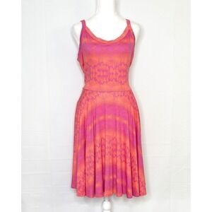 Kenar Fit and Flare Dress Tie Dye Ikat Pockets Medium Orange Pink Womens Summer